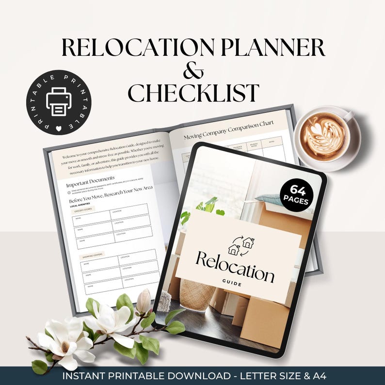 The Complete Relocation Planner and Checklist
64 Pages
Instant Printable Download
Letter Size and A4