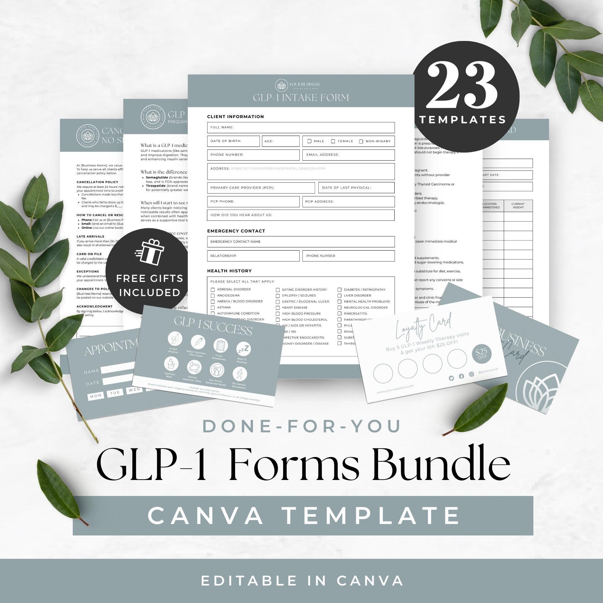 GLP1 Weight Loss Forms, Editable Tirzepatide Consent Template, Semaglutide Injection Intake Form, Med Spa Clinic Resources, Client Education