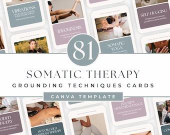 Kaarten aardingstechnieken voor somatische therapie, holistisch hulpmiddel voor coachprogramma's, regulatie van het zenuwstelsel, angstverlichting, Canva-sjabloon