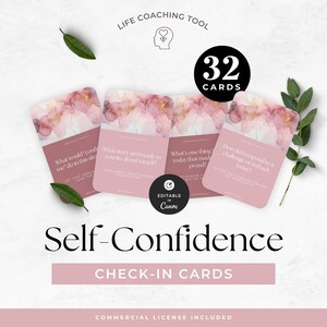 Confidence Coaching Check-In Cards Template, Life Coach Program Resource, Empowerment Tool, Personal Growth Reflection Prompts, Self Esteem