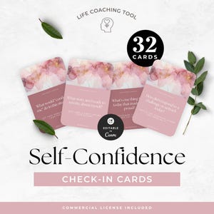 Confidence Coaching Check-In Cards Template, Life Coach Program Resource, Empowerment Tool, Personal Growth Reflection Prompts, Self Esteem