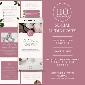 Modelo para Instagram sobre Menopausa, Kit de Mídias Sociais para Perimenopausa, Posts Editáveis no Canva sobre Saúde Hormonal, Conteúdo de Bem-Estar Feminino, Coaching Holístico imagem 2