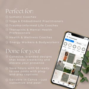 Somatic Therapy Instagram Templates, Editable Mental Health Social Media Content, Holistic Wellness Marketing Kit, Nervous System Regulation image 3