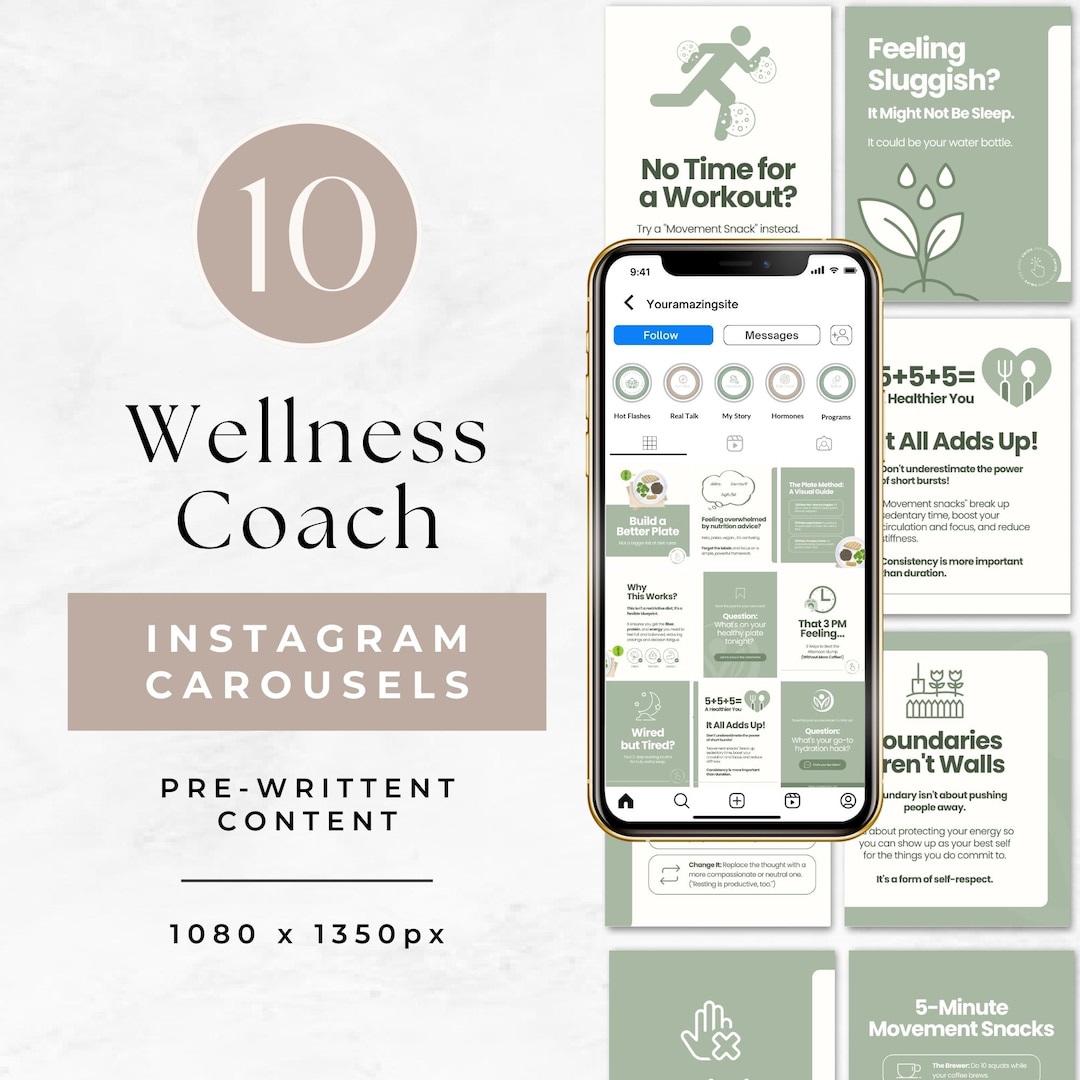 Wellness Instagram Carousel Template Bundle for Coaches, Health Coach ...