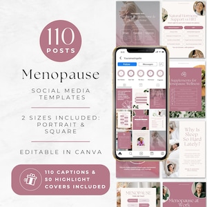 Wechseljahre Instagram Vorlage, Perimenopause Social Media Kit, Hormone Gesundheit bearbeitbare Canva Posts, Wellness Inhalt für Frauen, Ganzheitlicher Coach