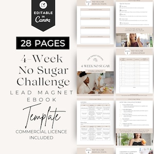 No Sugar Challenge Editable Canva Template, Health Coach Freebie, Nutrition Coaching Lead Magnet, Sugar Free Challenge eBook, Sugar Detox