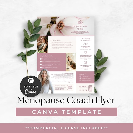 Menopause Coach Flyer, Editable Women's Wellness Business Template, Hormone Health Marketing, Midlife Promotion, Client Brochure, Pamphlet