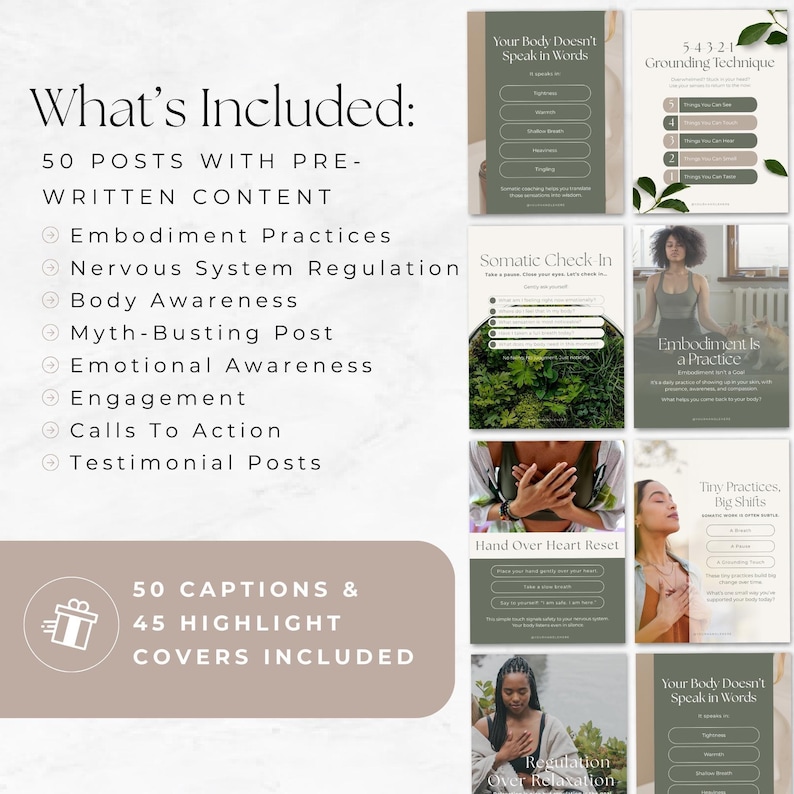 Somatic Therapy Instagram Templates, Editable Mental Health Social Media Content, Holistic Wellness Marketing Kit, Nervous System Regulation image 4