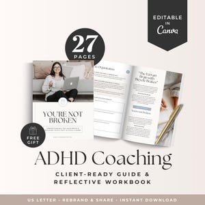ADHD Coach Guide Template, Neurodiversity Reflection Workbook, Mental Health Client Resource, Executive Functions Strategies, Wellness Tools