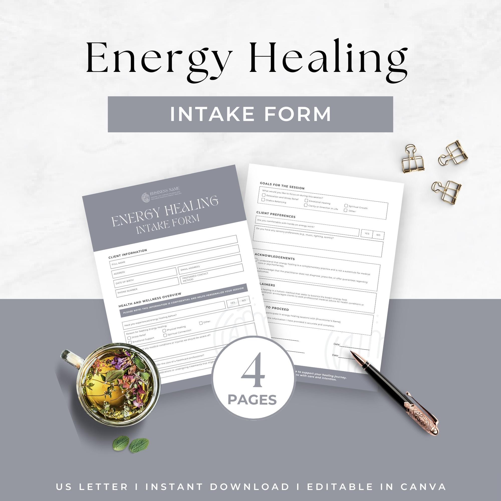 Energy Intake Form Energy Healing Intake Form, Editable New Client Questionnaire, Client ...