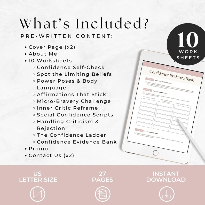 Confidence Building Worksheets Template, Life Coach Lead Magnet ...