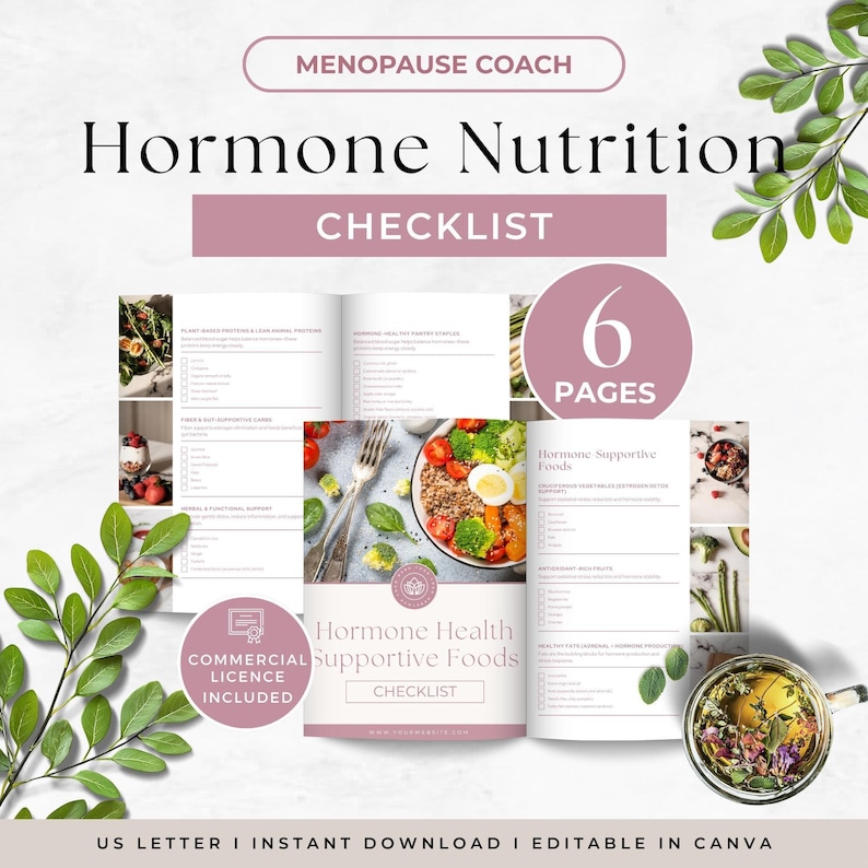 Hormone Health Foods Checklist, Menopause Coach Lead Magnet, Women's Wellness Resource, Hormone Balancing Handout, Perimenopause Guide image 1