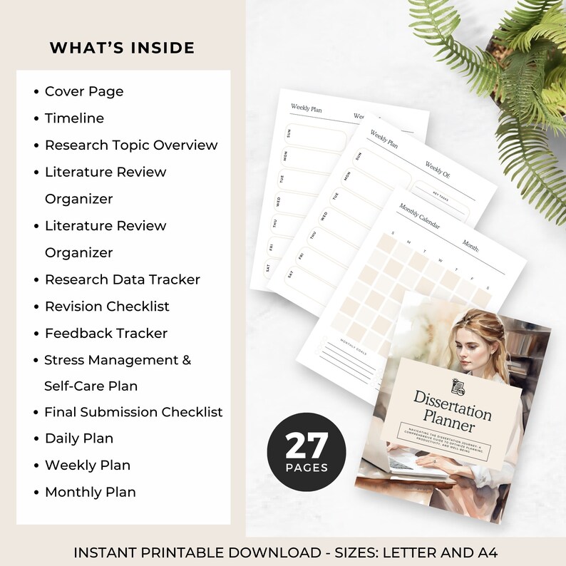 Dissertation Planner Printable, Thesis Planner, Undergraduate Degree ...