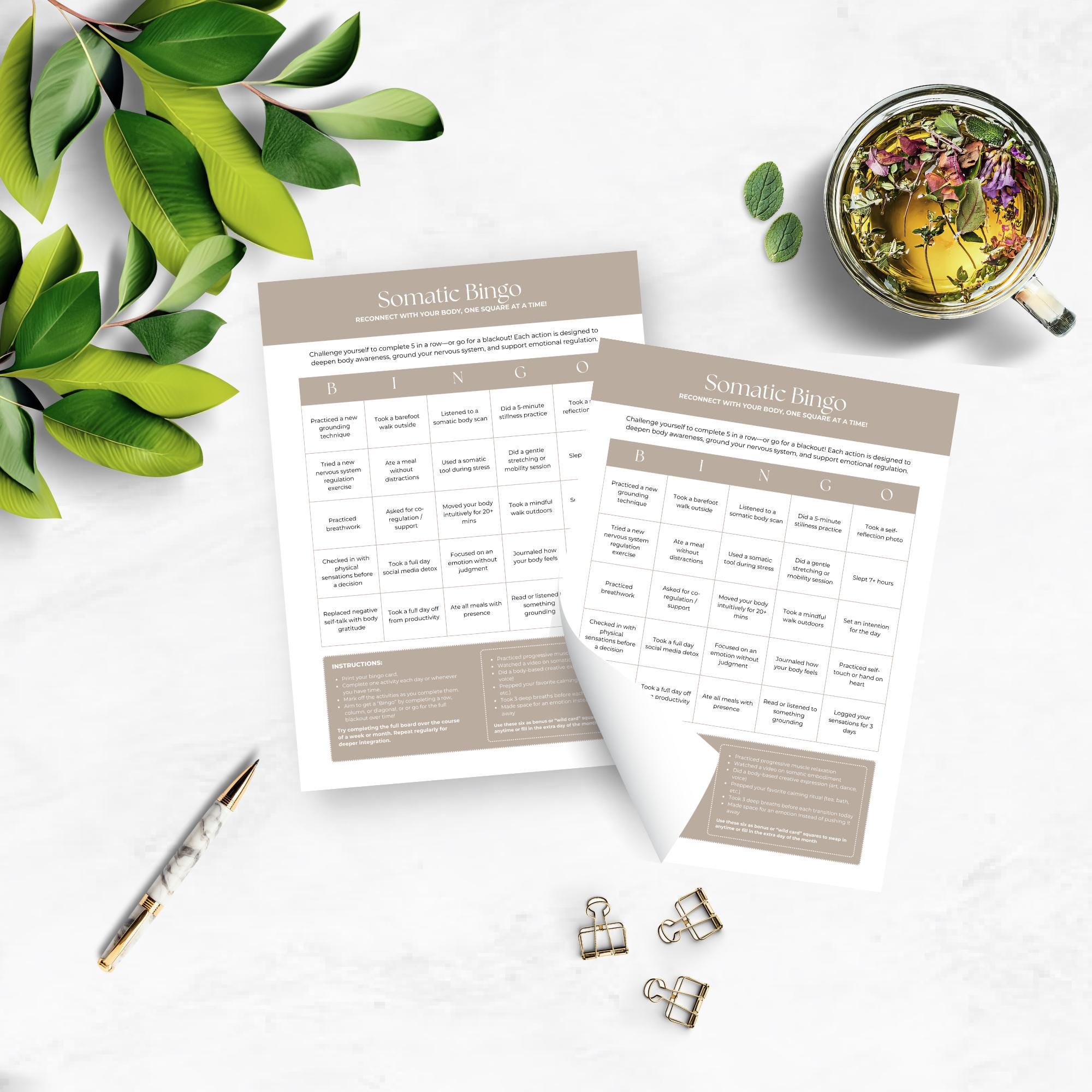 Somatic Bingo Editable Template, Wellness Coach Client Checklist ...
