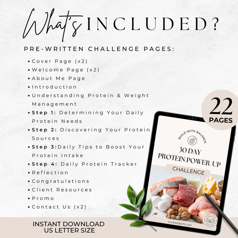 30 Day Protein Challenge
Lead Magnet Ebook 
Canva Editable Template
Commercial license included
22 Pages