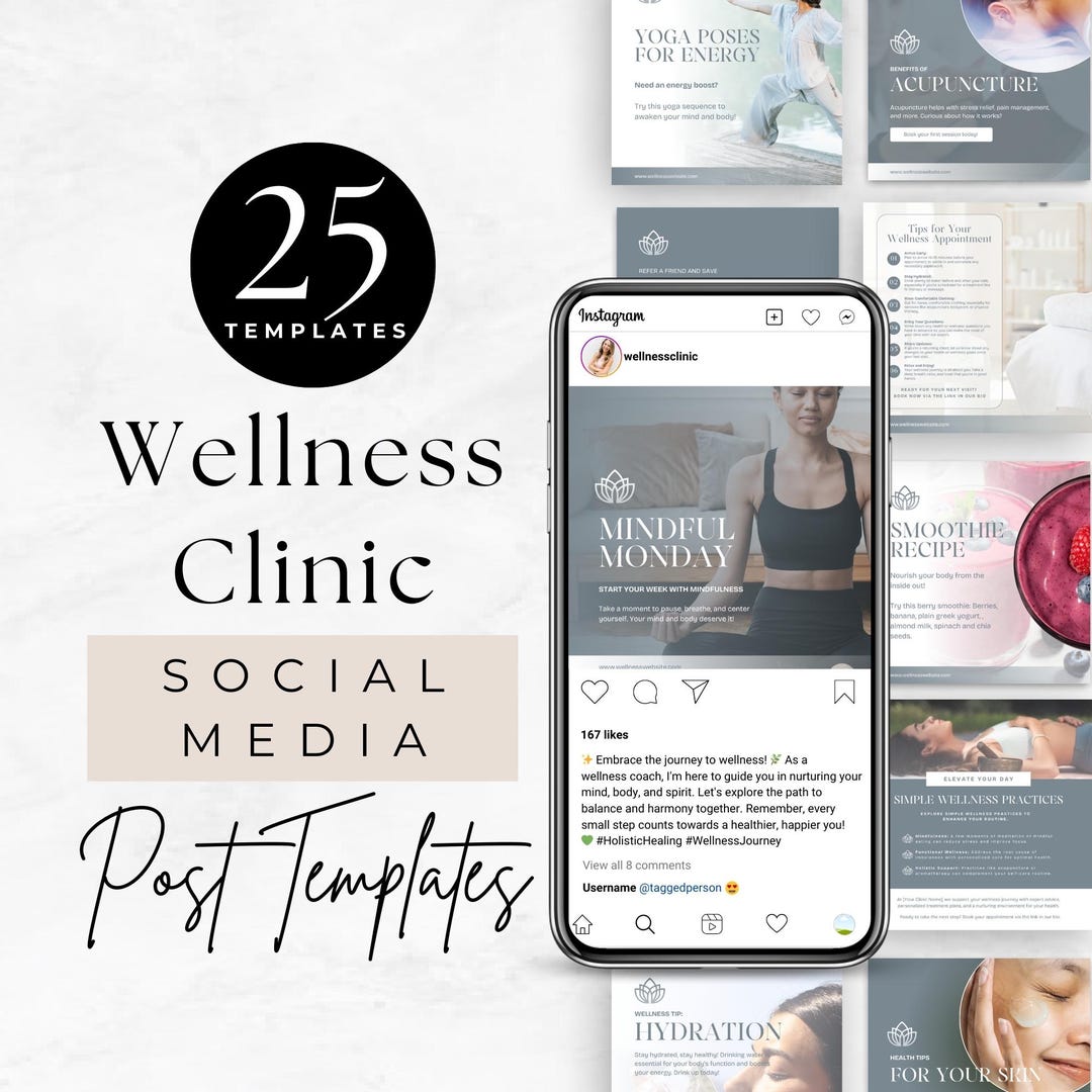 Wellness Clinic Instagram Posts, Editable Template Social Media Content ...
