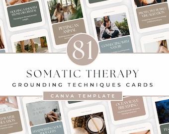 Kaarten aardingstechnieken voor somatische therapie, holistisch hulpmiddel voor coachprogramma's, regulatie van het zenuwstelsel, angstverlichting, Canva-sjabloon