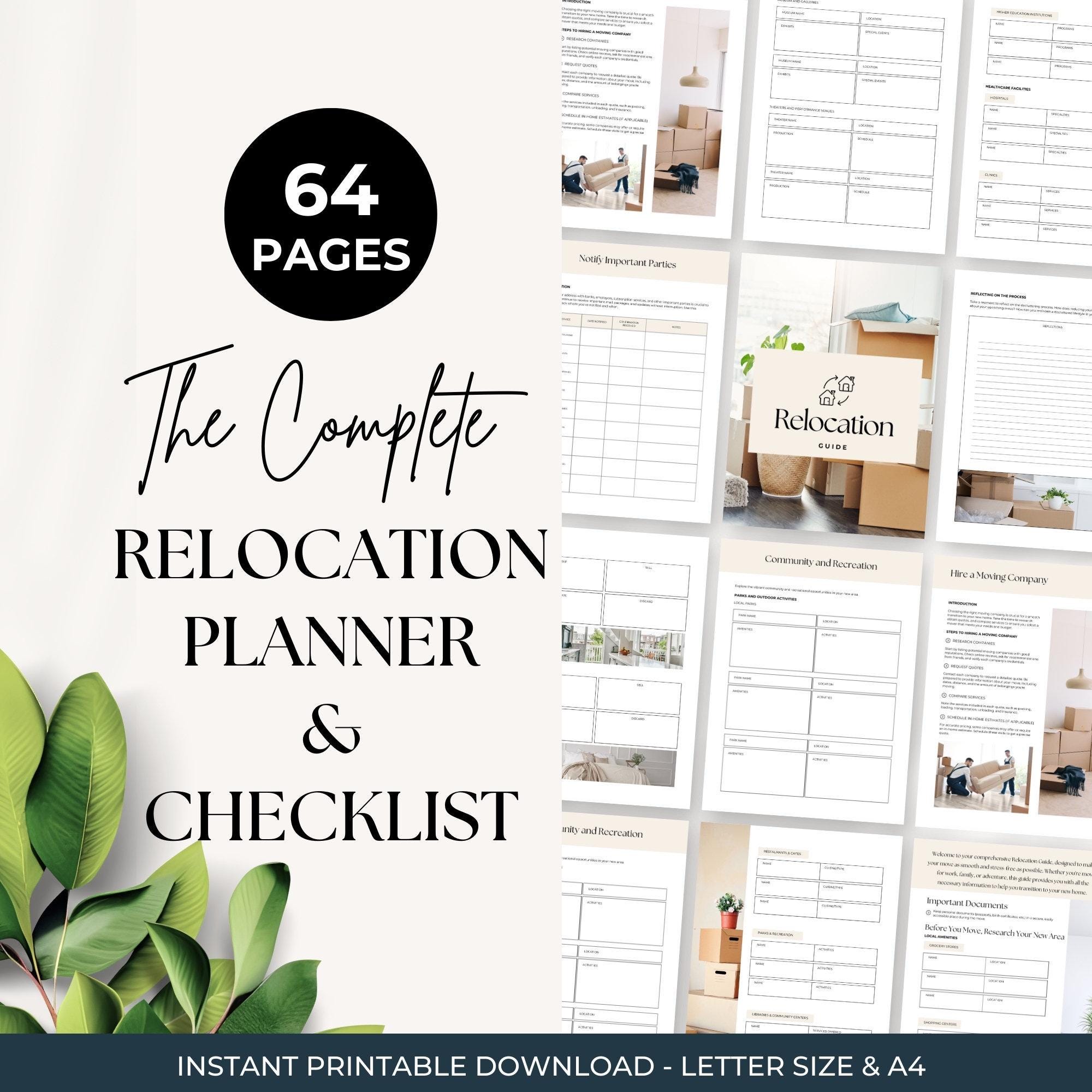 Moving Checklist and Planner Printable, Relocation Guide, New Home ...
