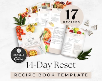 Editable Recipe Book, 14 Day Reset Cookbook, Nutrition Coaching ebook, Health Coach Lead Magnet, Dietitian Meal Plans, Healthy Eating, Canva