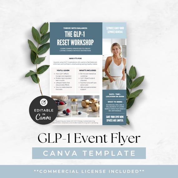 glp 1 reset GLP1 Workshop Flyer, Editable Wellness Business Template, Health Coach  Event Marketing, Nutritionist Canva Design, Med Spa Promotion