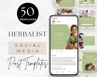 Pflanzliche Social-Media-Vorlagen, bearbeitbare Canva-Designs für Ganzheits-Praktiker, Kräuterpflege-Instagram-Posts, ganzheitliches Gesundheitsengagement
