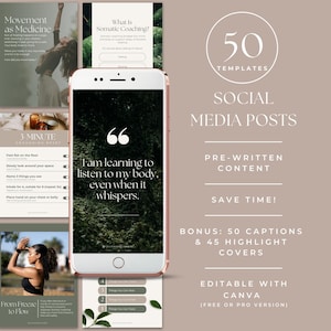 Somatic Therapy Instagram Templates, Editable Mental Health Social Media Content, Holistic Wellness Marketing Kit, Nervous System Regulation image 2