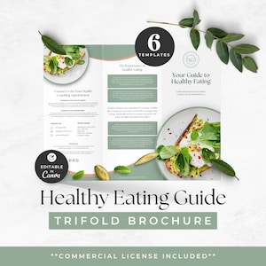 Broszura dla trenera zdrowia, edytowalny szablon marketingu wellness, ulotka o odżywianiu, trójskładkowy projekt dietetyka, materiały dla klientów, narzędzia coachingowe