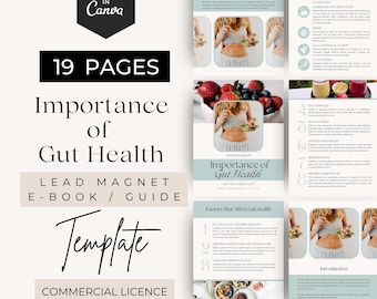 Gids voor darmgezondheid, e-boeksjabloon voeding Canva, voedingsdeskundige klanthulpmiddel, leadmagneet gezondheidscoach, Done for You PLR-content