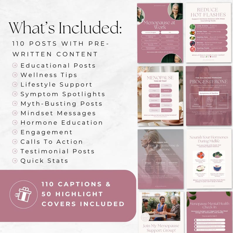 Modelo para Instagram sobre Menopausa, Kit de Mídias Sociais para Perimenopausa, Posts Editáveis no Canva sobre Saúde Hormonal, Conteúdo de Bem-Estar Feminino, Coaching Holístico imagem 5