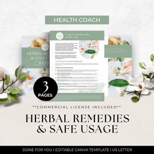 Herbal Remedies & Safe Usage
Lead Magnet / Guide / Client Handout
Canva Editable Template
Commercial License Included
3 Pages