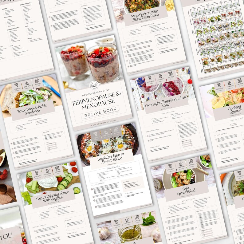Perimenopause and Menopause Recipe Book
Lead Magnet Ebook 
Canva Editable Template
Commercial license included
16 Recipes
47 Pages
