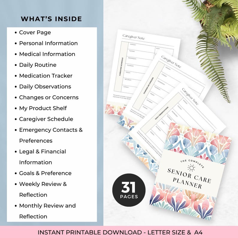 Elderly Care Planner, Caregiving Checklist, Caregiver Task List, Senior Care Planner, Senior and Elderly Care Task List, Caregiver Log image 3