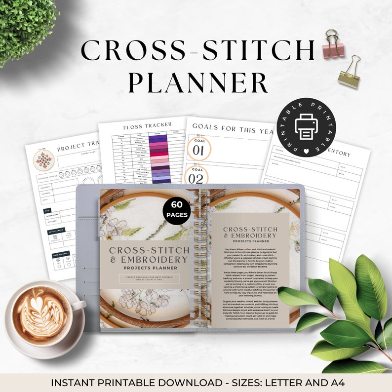 Cross Stitch Planner Printable, Embroidery Planner, Floss Tracker