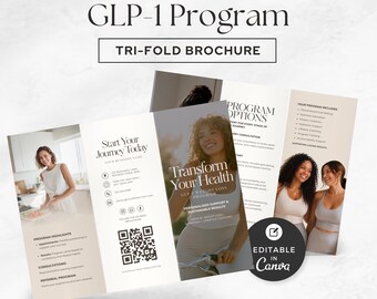 GLP1 Program Trifold Brochure, Wellness Business Template, Health Coach Marketing, Med Spa Canva Design, Nutritionist Practice Promotion