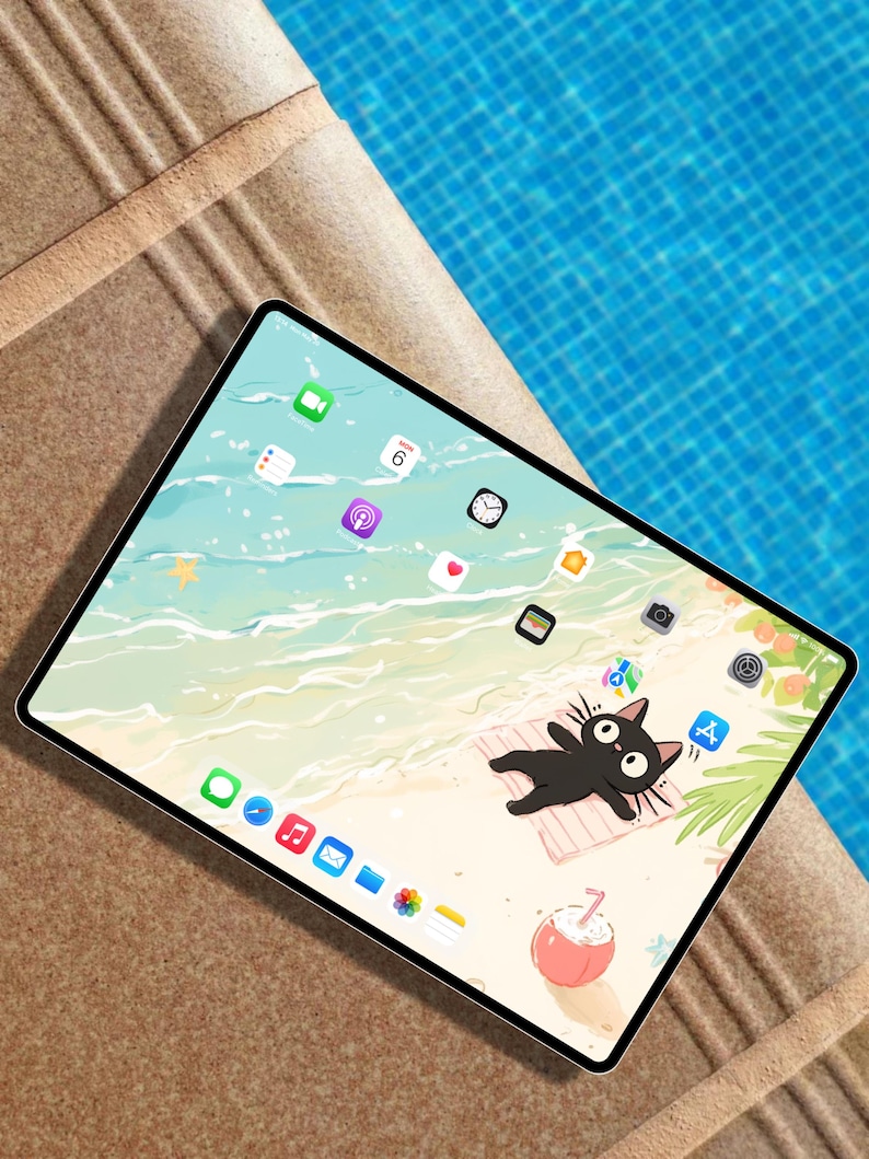 Beach Cat iPad Wallpaper Set | Summer Aesthetic 4K Digital Download ...