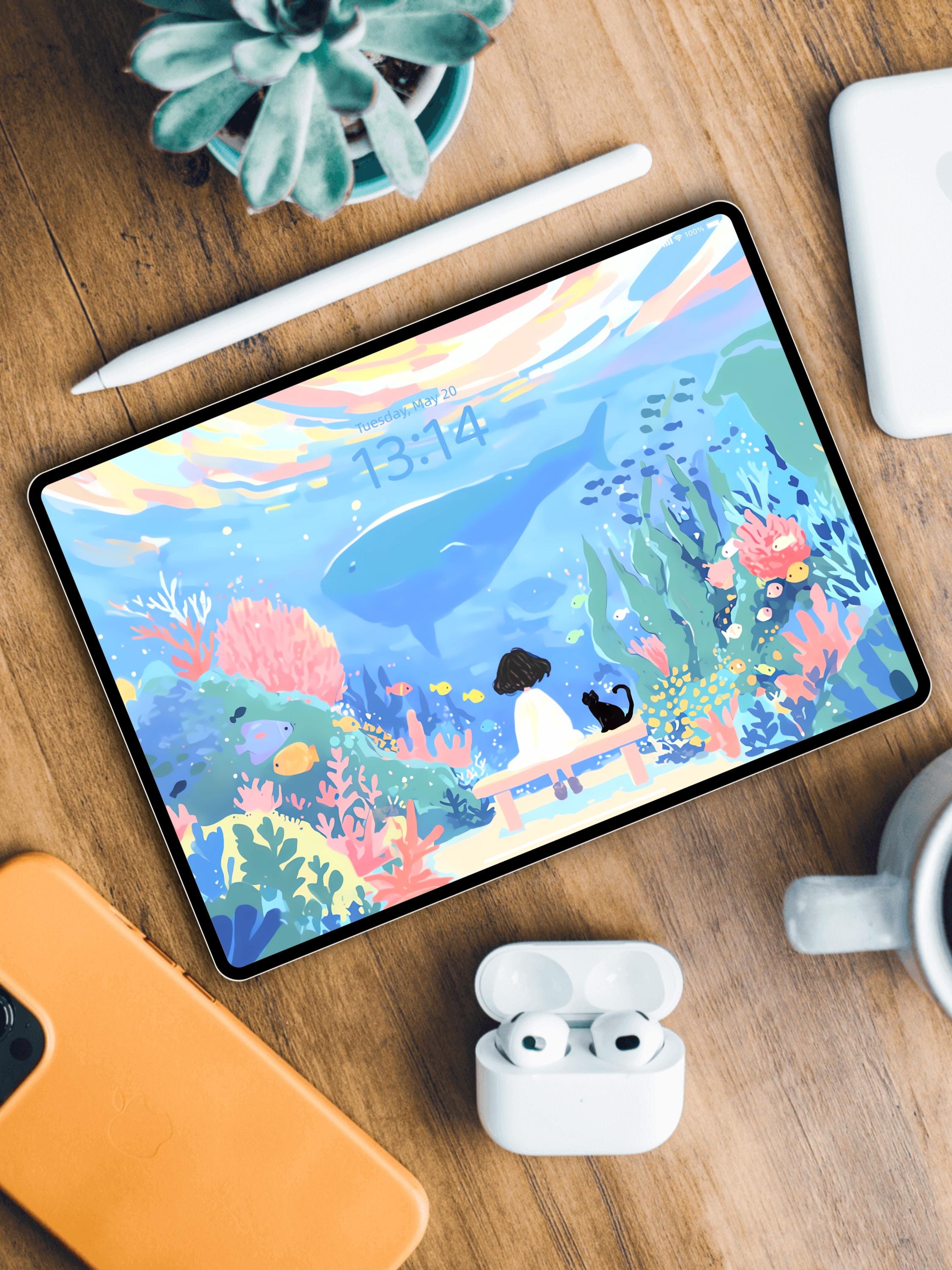 Aesthetic Ocean iPad Wallpaper Set | Coral Reef With Whales | Girl and ...