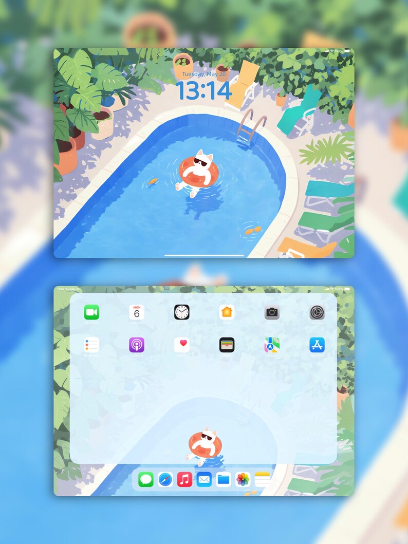 Summer Cat Pool iPad Wallpaper | Cute Cat Floating in Pool | Aesthetic ...