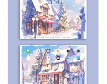 Winter Village iPad Wallpaper Set: Cozy Christmas Digital Art (2k)