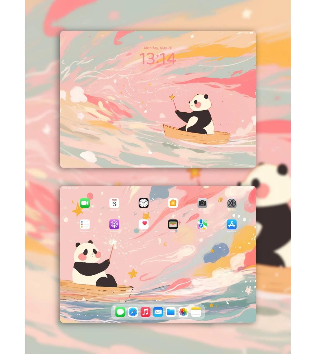 Panda iPad Wallpaper Set: Pink Cozy Digital Art (instant Download) - Etsy, image size:1034x1166