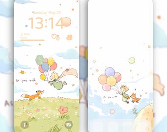 星の王子さま iPhone 壁紙: 風船とキツネ、ストーリーブックアート (4K