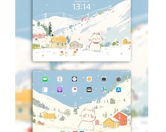 Winter Cat iPad Wallpaper Set: Cozy Digital Art (Instant Download)