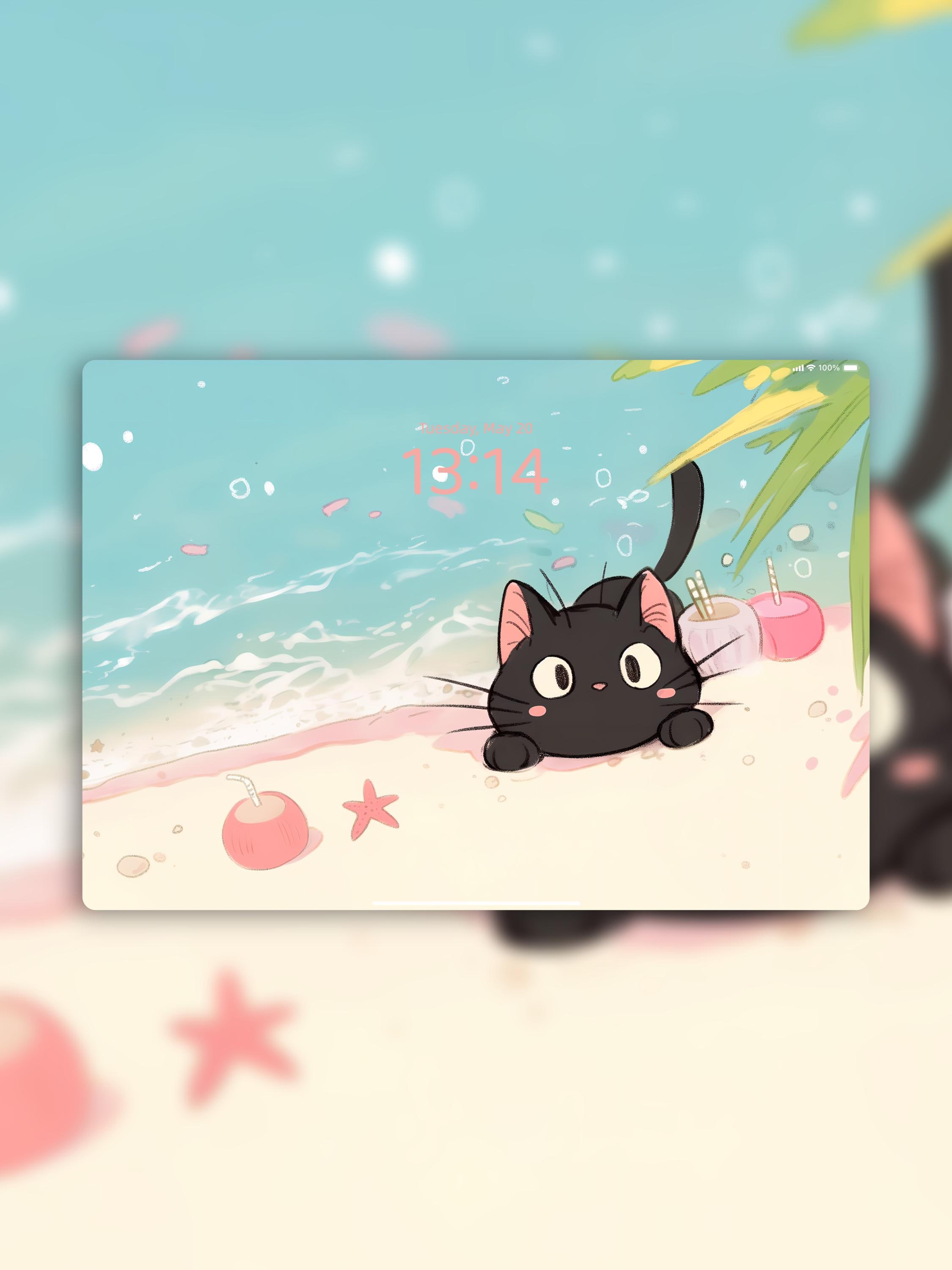 Beach Cat iPad Wallpaper Set | Summer Aesthetic 4K Digital Download ...