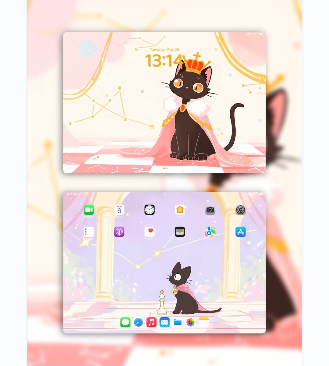 Elegant Black Cat iPad Wallpaper | Cute Cat in Palace Scene With ...