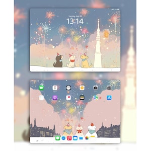Adorable Dog Fireworks iPad Wallpaper | 4K Digital Download | Festive New Year Background | Cute Aesthetic iPad Home & Lock Screen Wallpaper