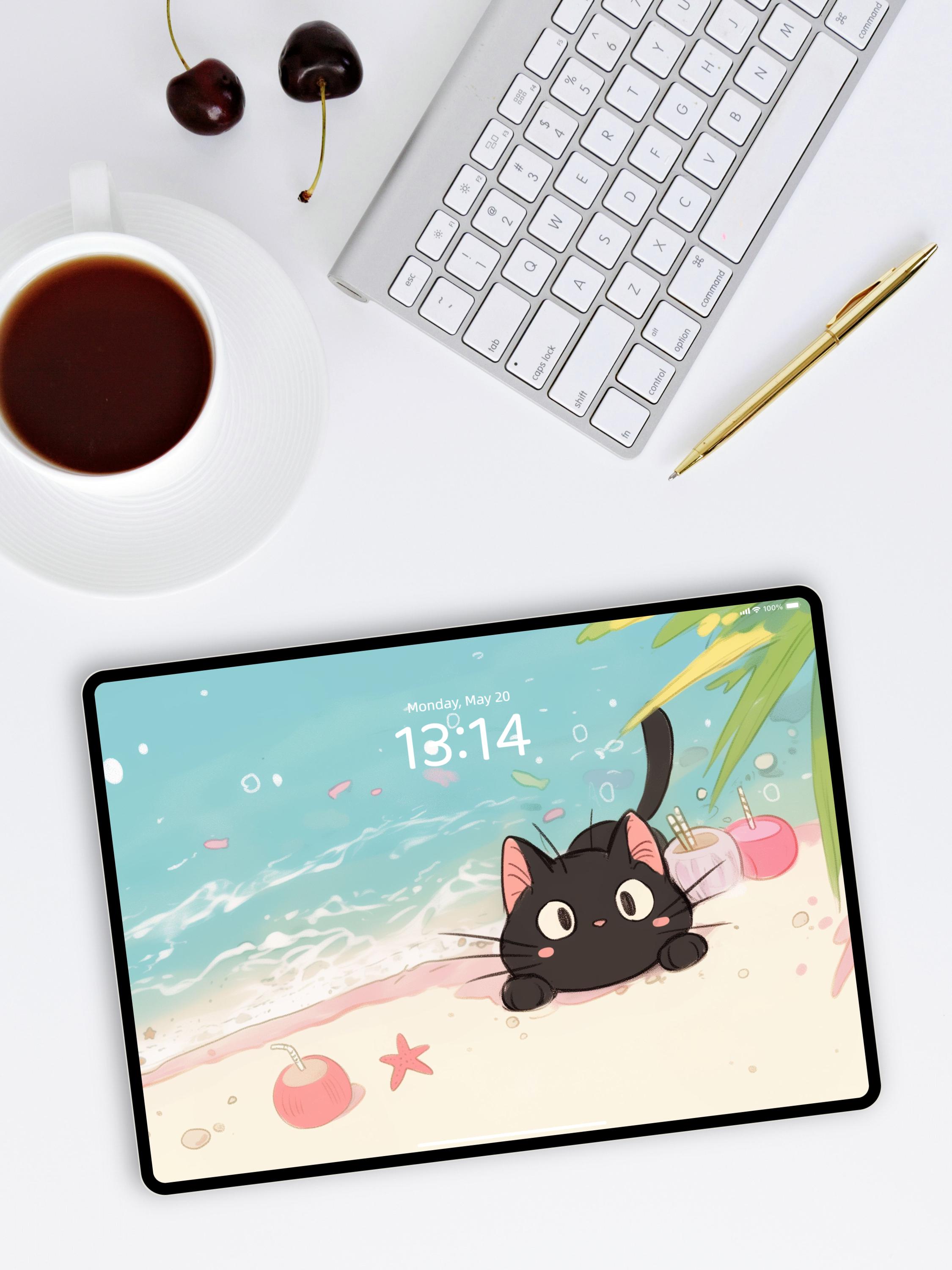 Beach Cat iPad Wallpaper Set | Summer Aesthetic 4K Digital Download ...