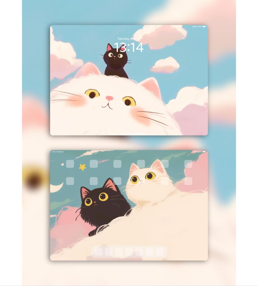 Adorable Black & White Cat iPad Wallpaper Set | Cute Aesthetic Cloud ...