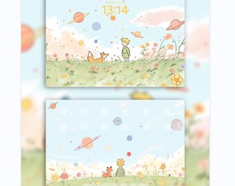 Dreamy Little Prince and Fox iPad Wallpapers | Whimsical Galaxy Garden | Cute Digital Art for Tablets Background | 4K Instant Download