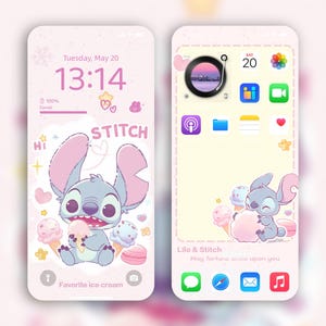 かわいいスティッチの iPhone 壁紙 | パステル調の美的デジタル背景 | 気まぐれな電話テーマ | 甘いデザート | 4K デジタル インスタント ダウンロード