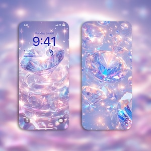 Arte dell'acqua scintillante di diamanti / Sfondo digitale di gemme di cristallo 4K da scaricare istantaneamente per iPhone / Sfondo estetico glamour
