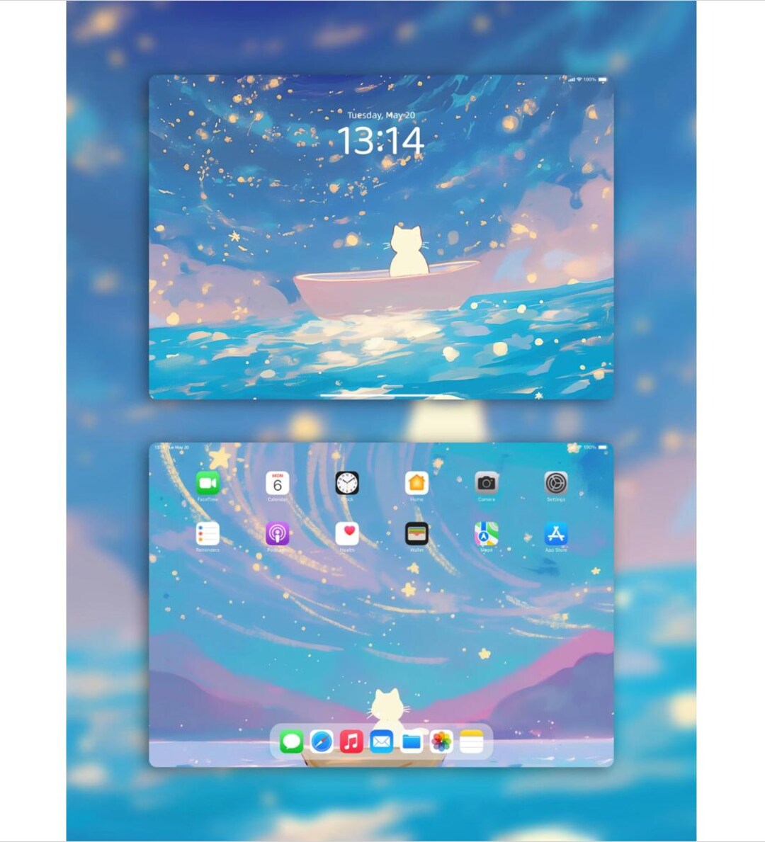 Dreamy Night Cat Wallpaper Set | Starry Sky 4K iPad Digital Instant ...